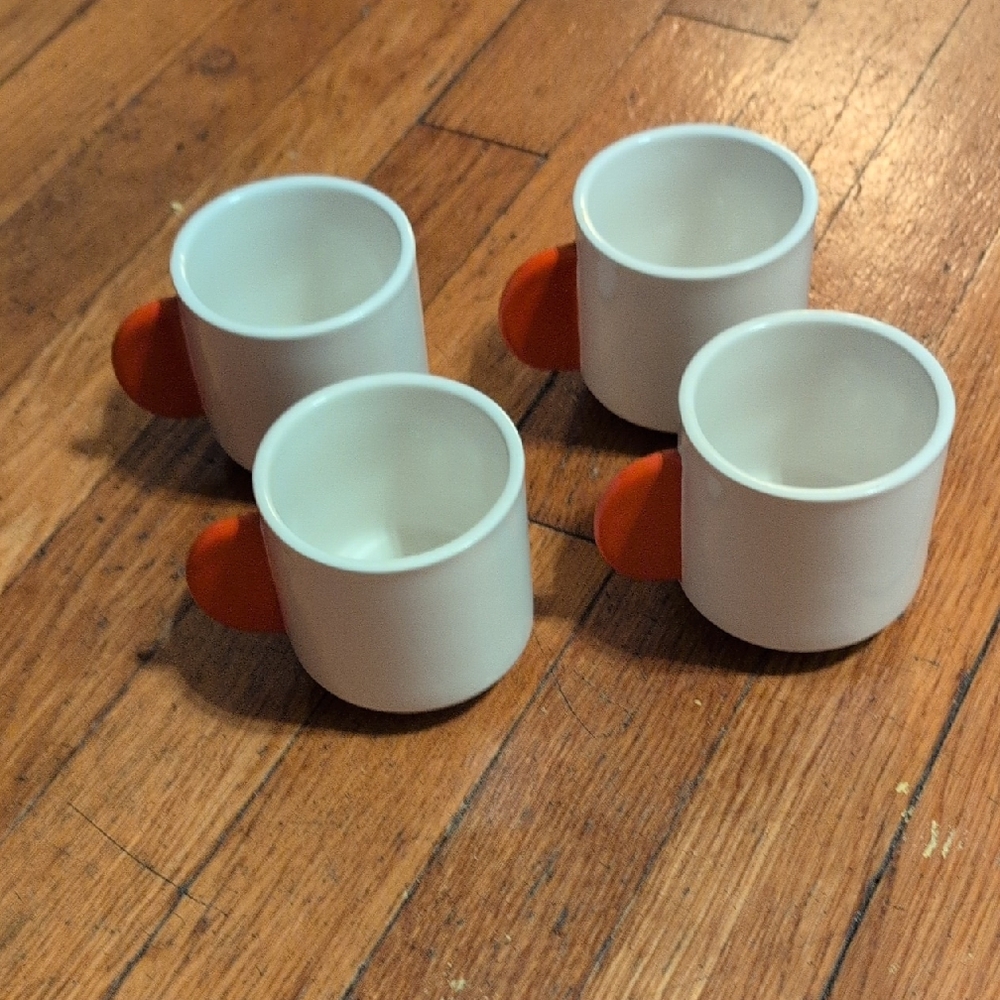 RARE Kate Spade Saturday Stoneware Set - Four White Mugs with Orange Accents